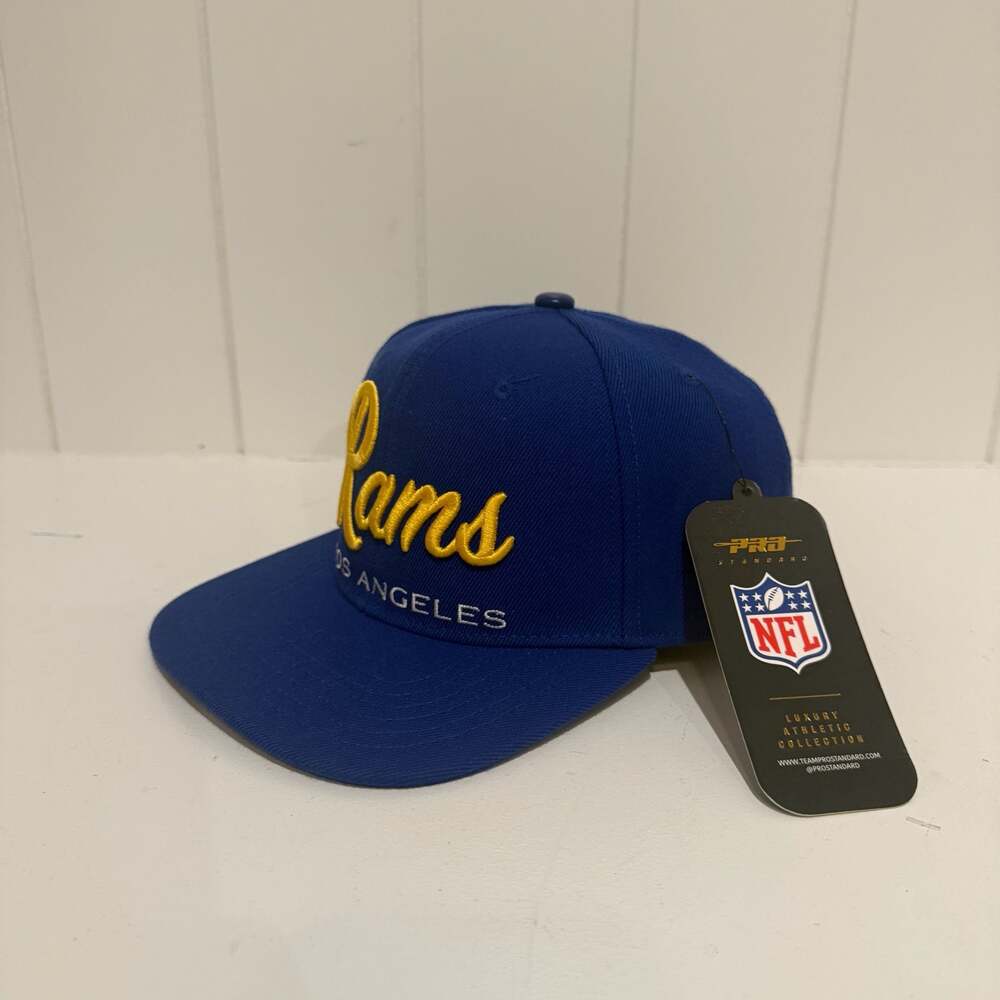 Pro Standard Los Angeles Rams Script Wordmark Snapback Hat Royal Blue